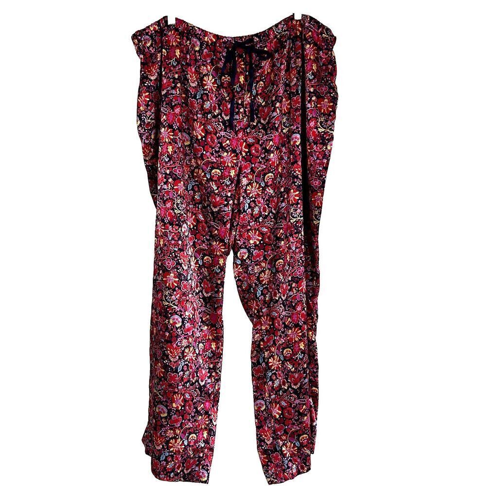 Cacique Satin Sleep Pants Size 26 28 Floral Print Lounge Comfort Pull On Tie
